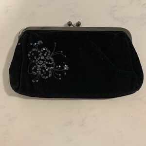 Express Black Clutch with Sequin Floral Design